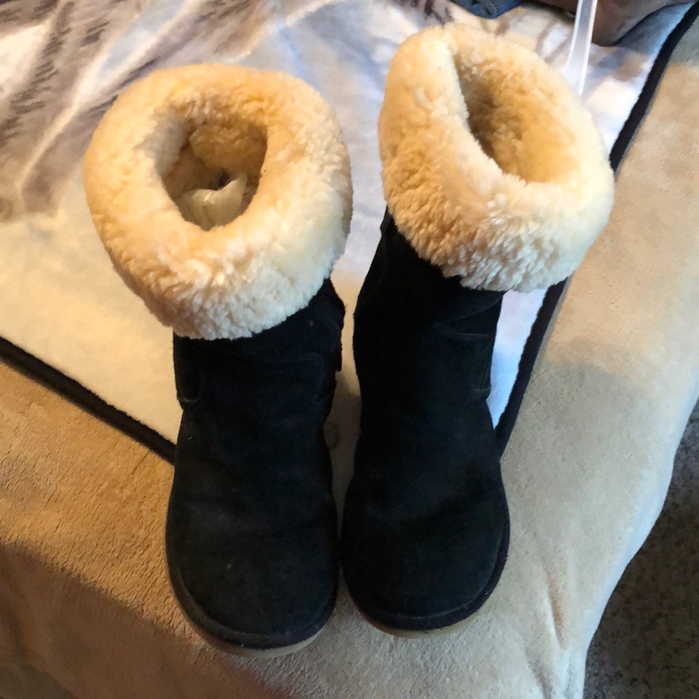 UGG Black Suede Winter Boots with Cream Shearling Cuff